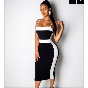 Sophisticated Black & White Color Block Midi Dress